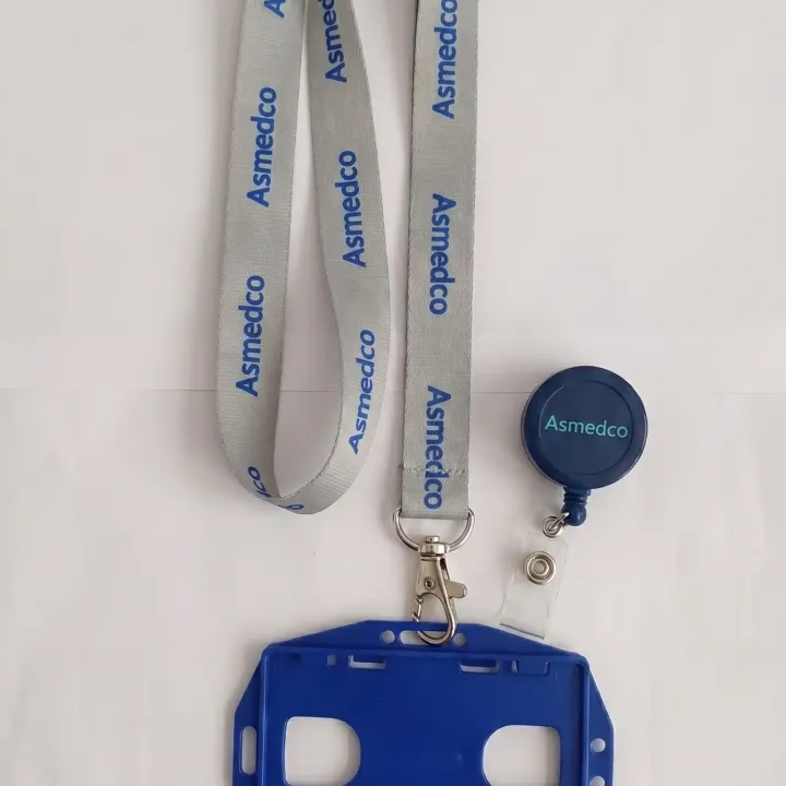 Lanyard, porta carnet y badge reel personalizados con la marca Asmedco