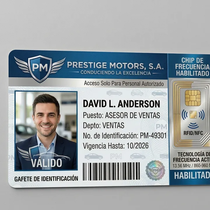 Carné empresarial en PVC con chip RFID de proximidad