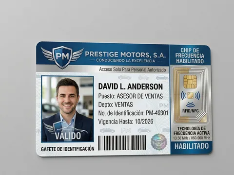Carné empresarial en PVC con chip RFID de proximidad para control de acceso