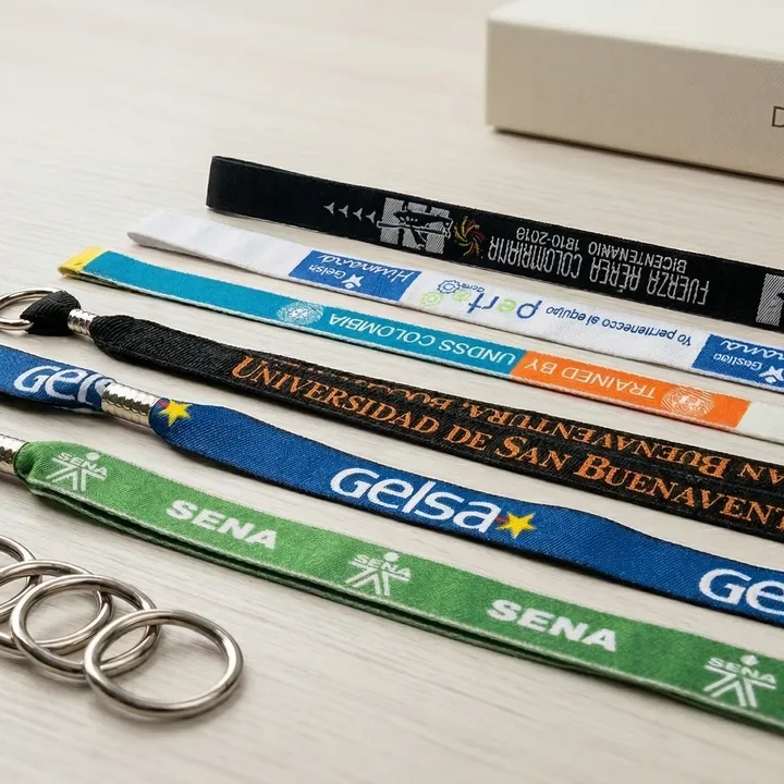 Cinta porta carnet bordada con logo en relieve